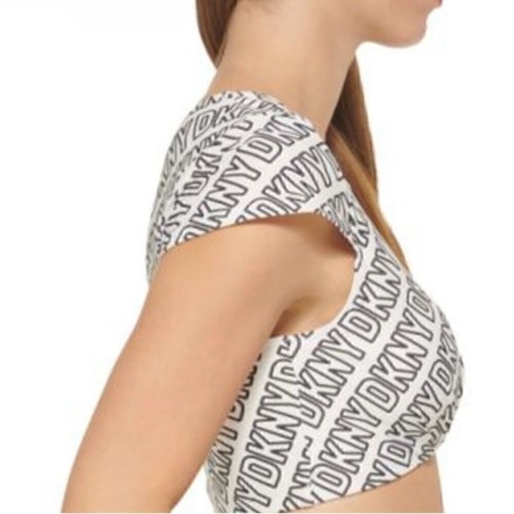 🛍️DKNY Women’s Logo soft white cropped Print Bikini swim Top , one piece XL 💥 - Picture 5 of 8